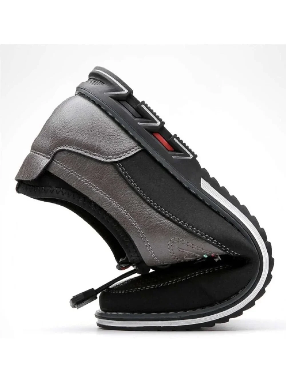 Men's Grey Textured Pebbled Leather Lace-up Pointed Toe Driving Loafers Shoes